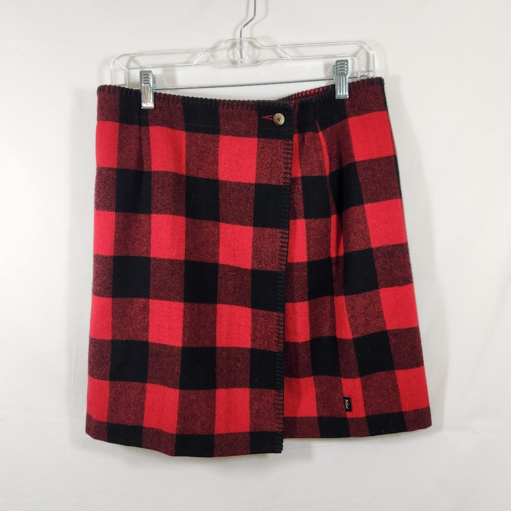 Woolrich Womens Wrap Wool Skirt Sz 8 Buffalo Plaid Preppy Warm Schoolgirl